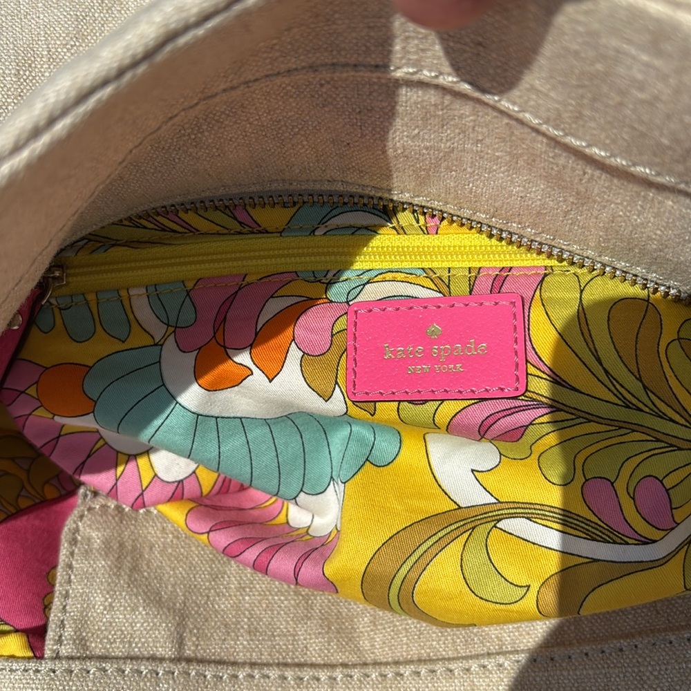 Kate Spade Linen and Hot Pink Satchel, 16” x 9” x 7”, Clean - Picture 7 of 8